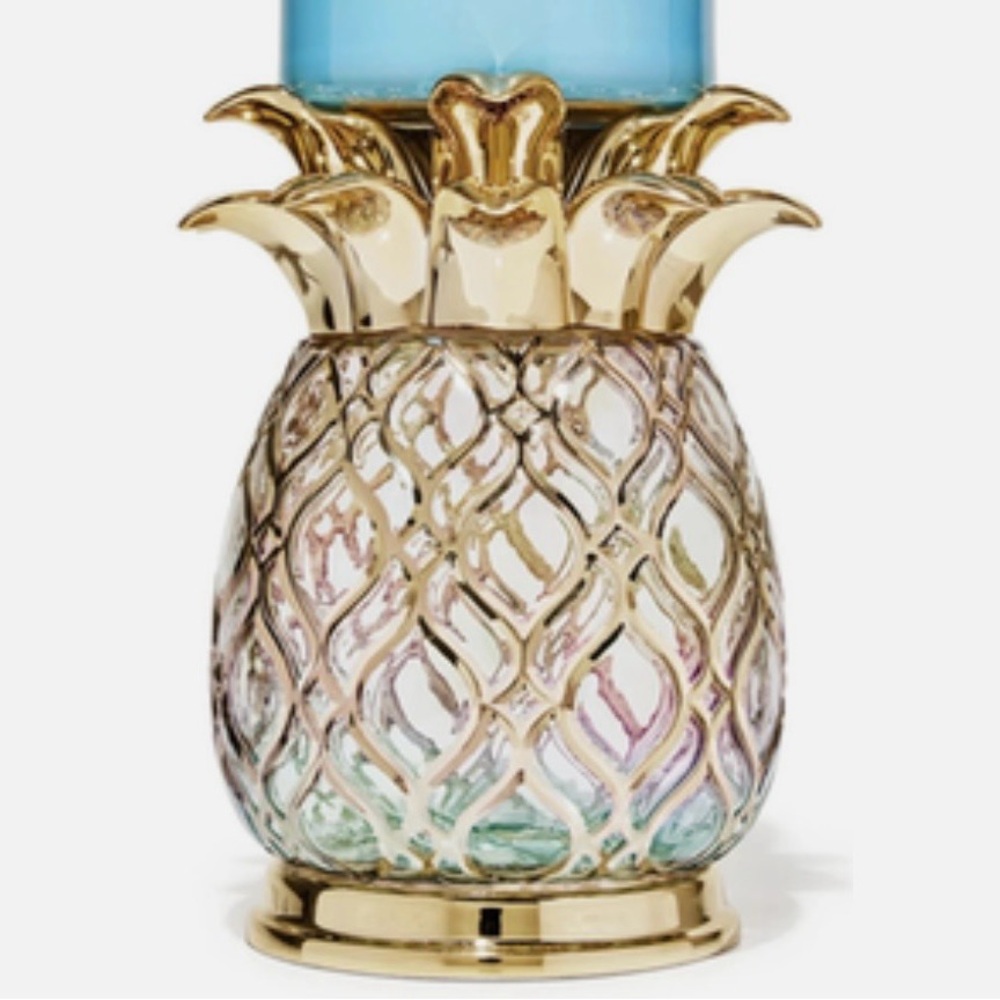 ππ BATH & BODY WORKS LIMITED EDITION GOLD GLASS PINEAPPLE 3-WICK CANDLE HOLDER - Picture 11 of 11